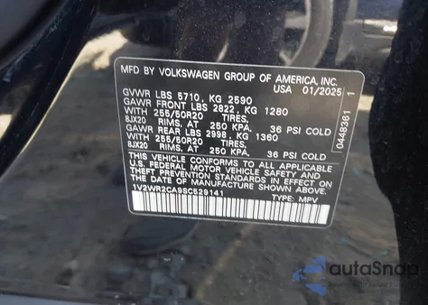 2025 Volkswagen Atlas 2.0T Se W/Technology z USA, uszkodzony, nr VIN 1V2WR2CA9SC529141